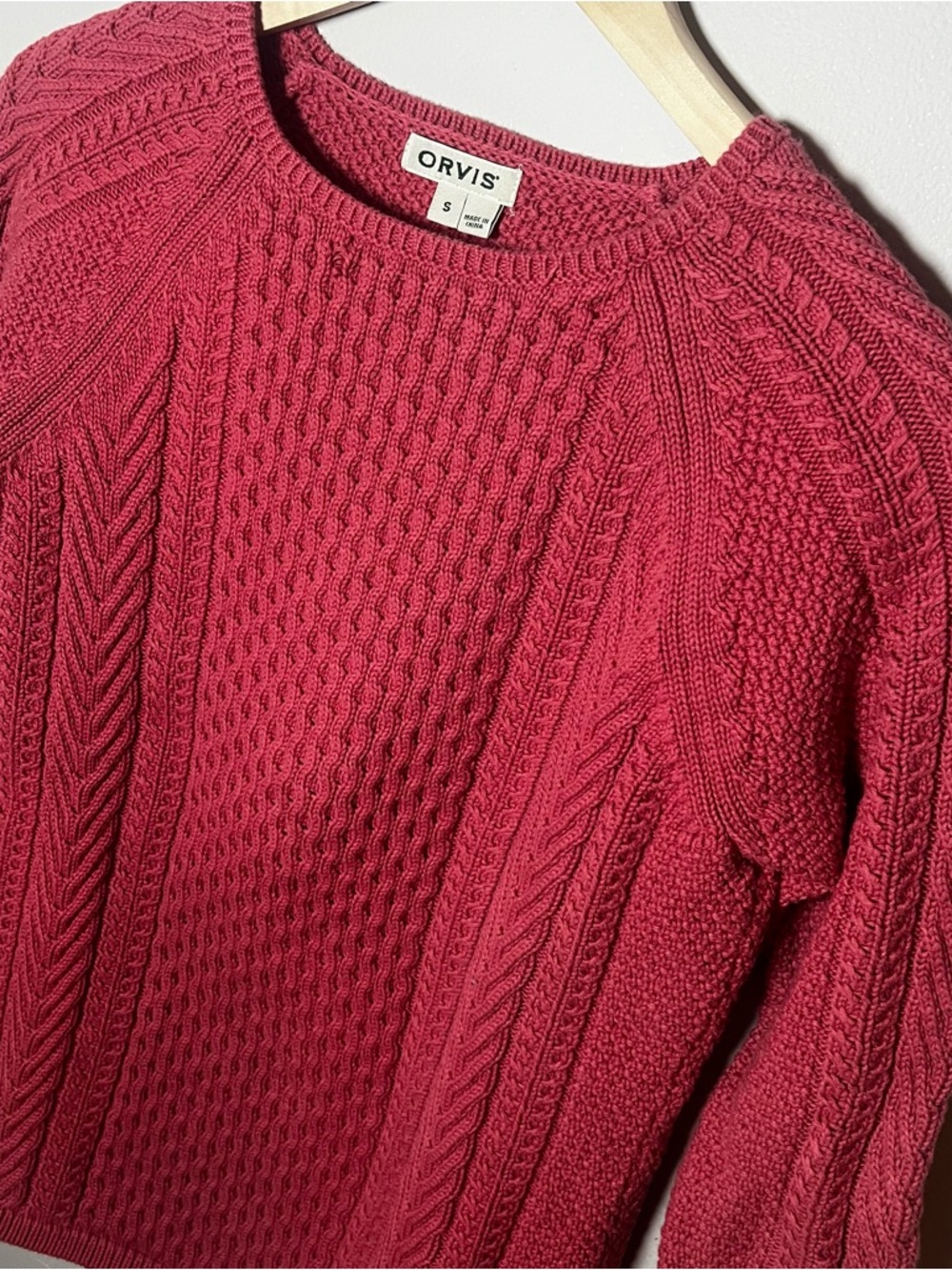 ORVIS Cable-knit Crewneck Sweater Women’s S Pink/Rose Cotton Casual Comfort